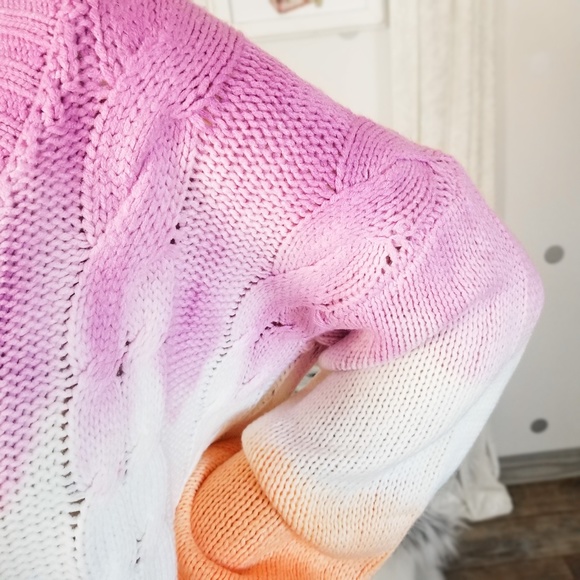 Fall Cable Knit Ombre Sweater Tie Dye Pullover Top Dolman Sweaters - Picture 10 of 10